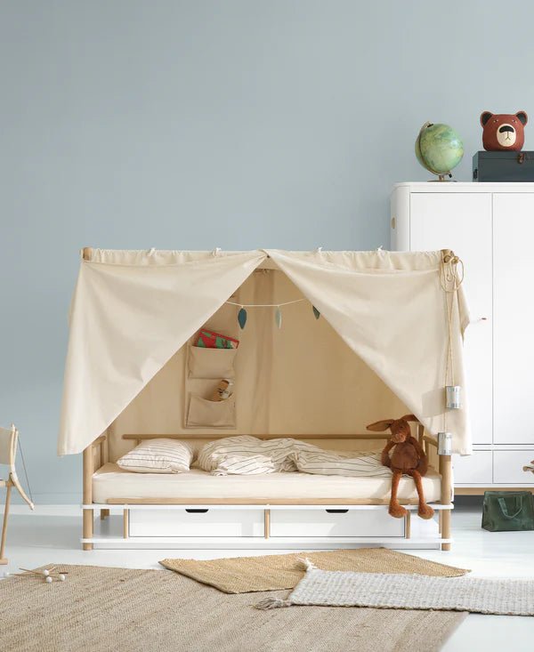 Camp canopy bed, white/oak - Le Petit Marché Home Furniture