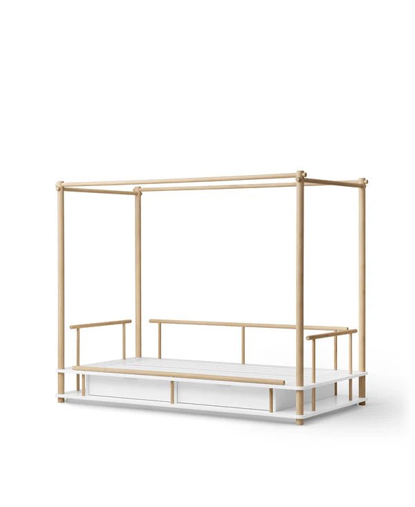 Camp canopy bed, white/oak - Le Petit Marché Home Furniture