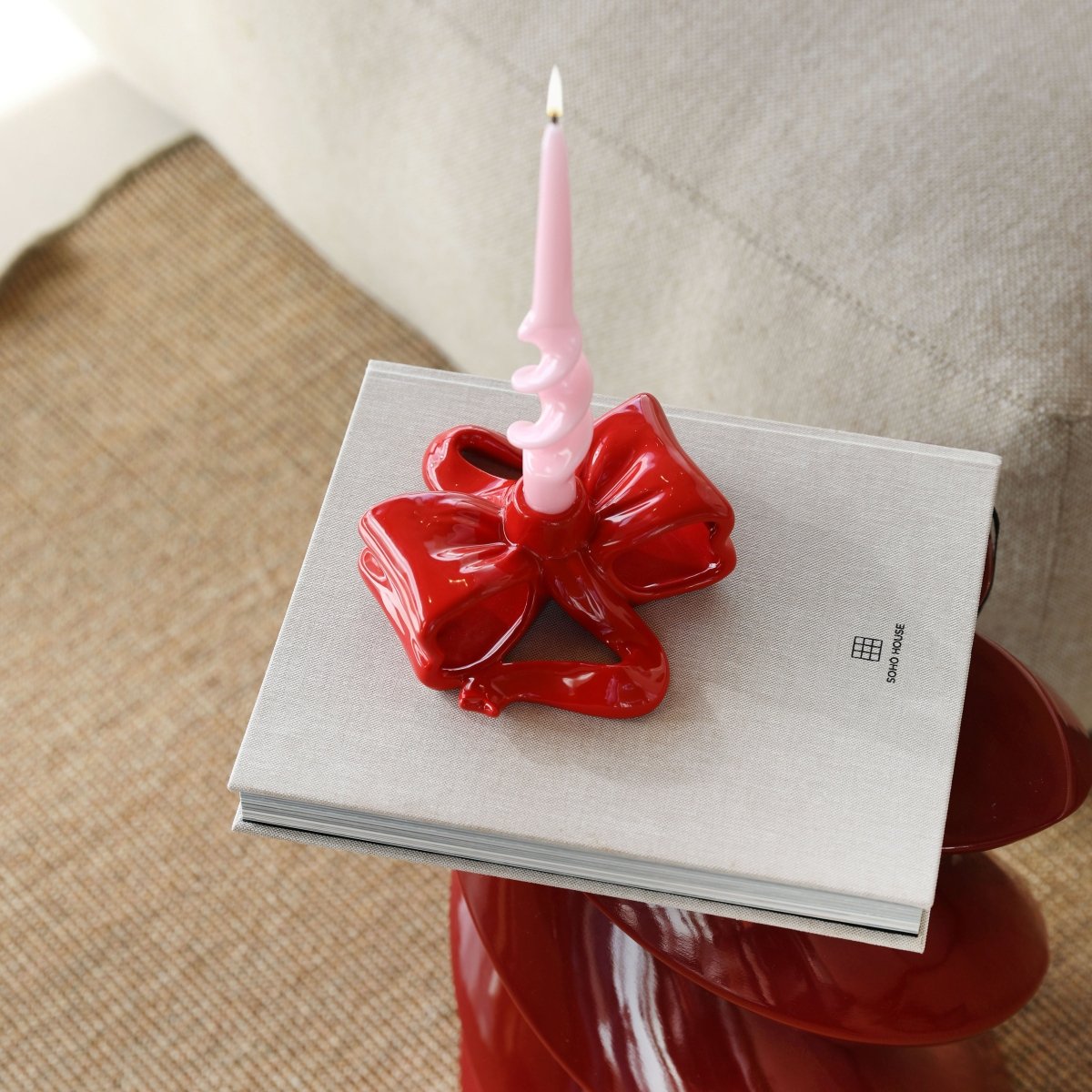 Candle Holder Ribbon, Red - Le Petit Marché Home Furniture