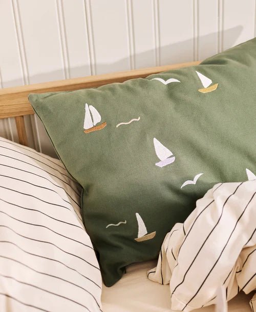 Embroidered Cushion, Sailboats - Le Petit Marché Home Furniture