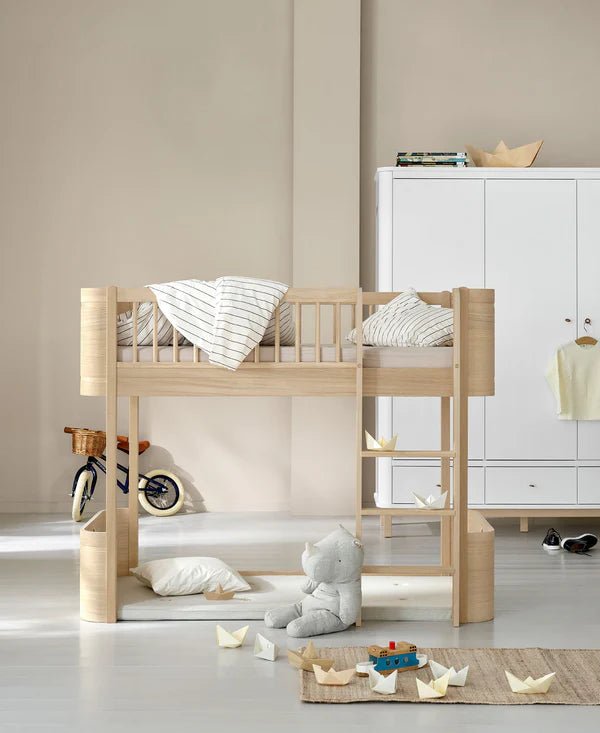 Mini+ cot bed incl. junior kit to low loft bed, oak - Le Petit Marché Home Furniture