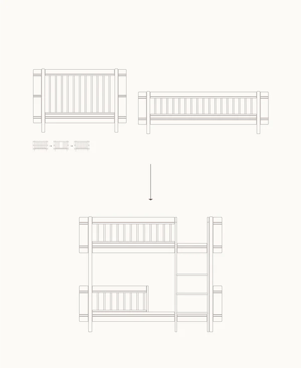 Mini+ cot bed & Mini+ junior bed to low bunk bed, white - Le Petit Marché Home Furniture