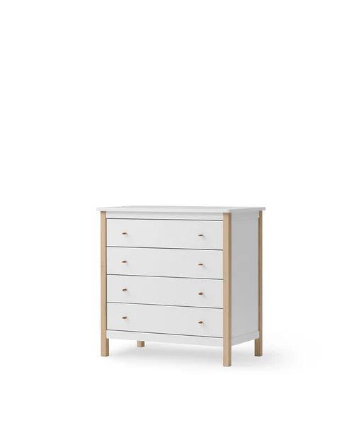 Wood dresser 4 drawers, white/oak - Le Petit Marché Home Furniture