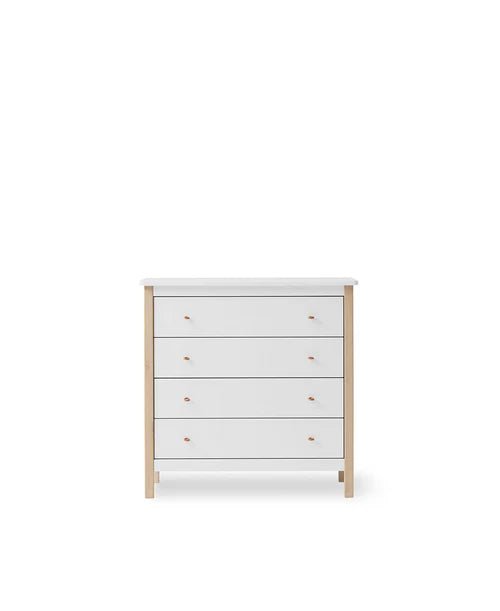 Wood dresser 4 drawers, white/oak - Le Petit Marché Home Furniture