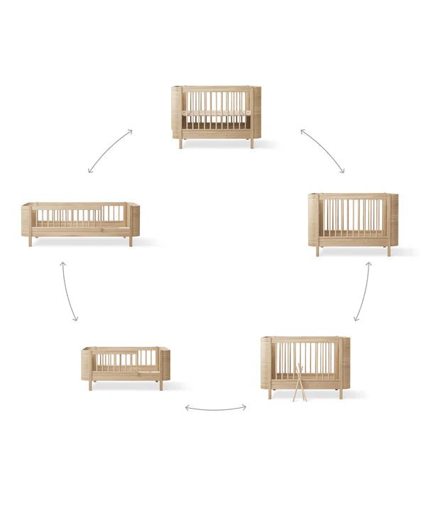 Wood Mini+ cot bed incl. junior kit, oak - Le Petit Marché Home Furniture