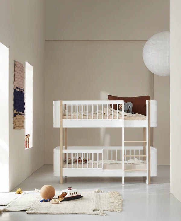 Wood Mini+ low bunk bed, white/oak - Le Petit Marché Home Furniture