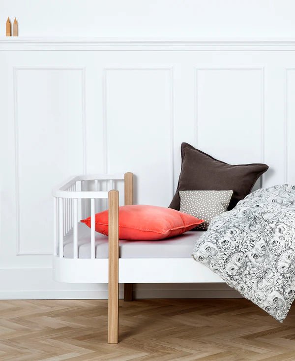 Wood Original bed, white/oak - Le Petit Marché Home Furniture