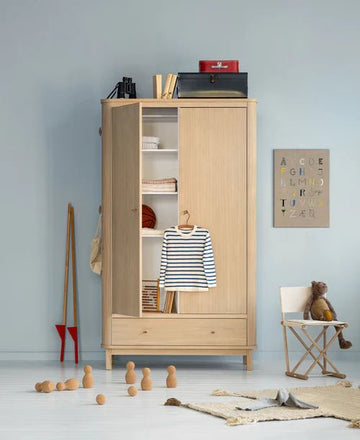 Wood wardrobe 2 doors, oak - Le Petit Marché Home Furniture