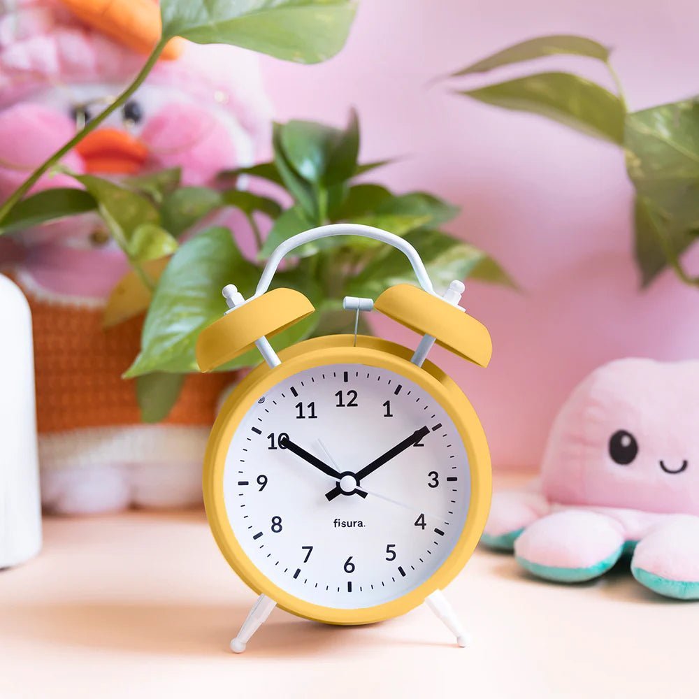 Alarm Clock, Retro, Yellow & White - Le Petit Marché Home Furniture