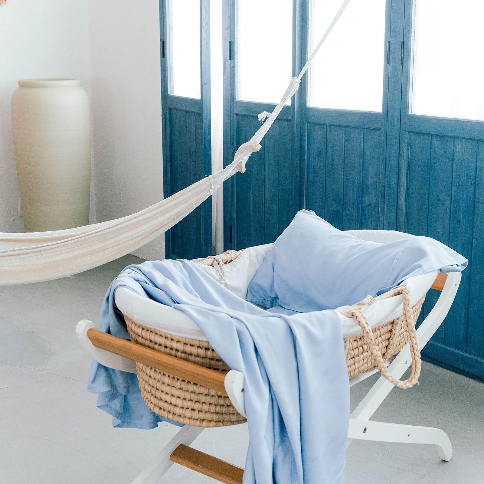 Bamboo Cot Sheet Flat, London Sky - Le Petit Marché Home Furniture