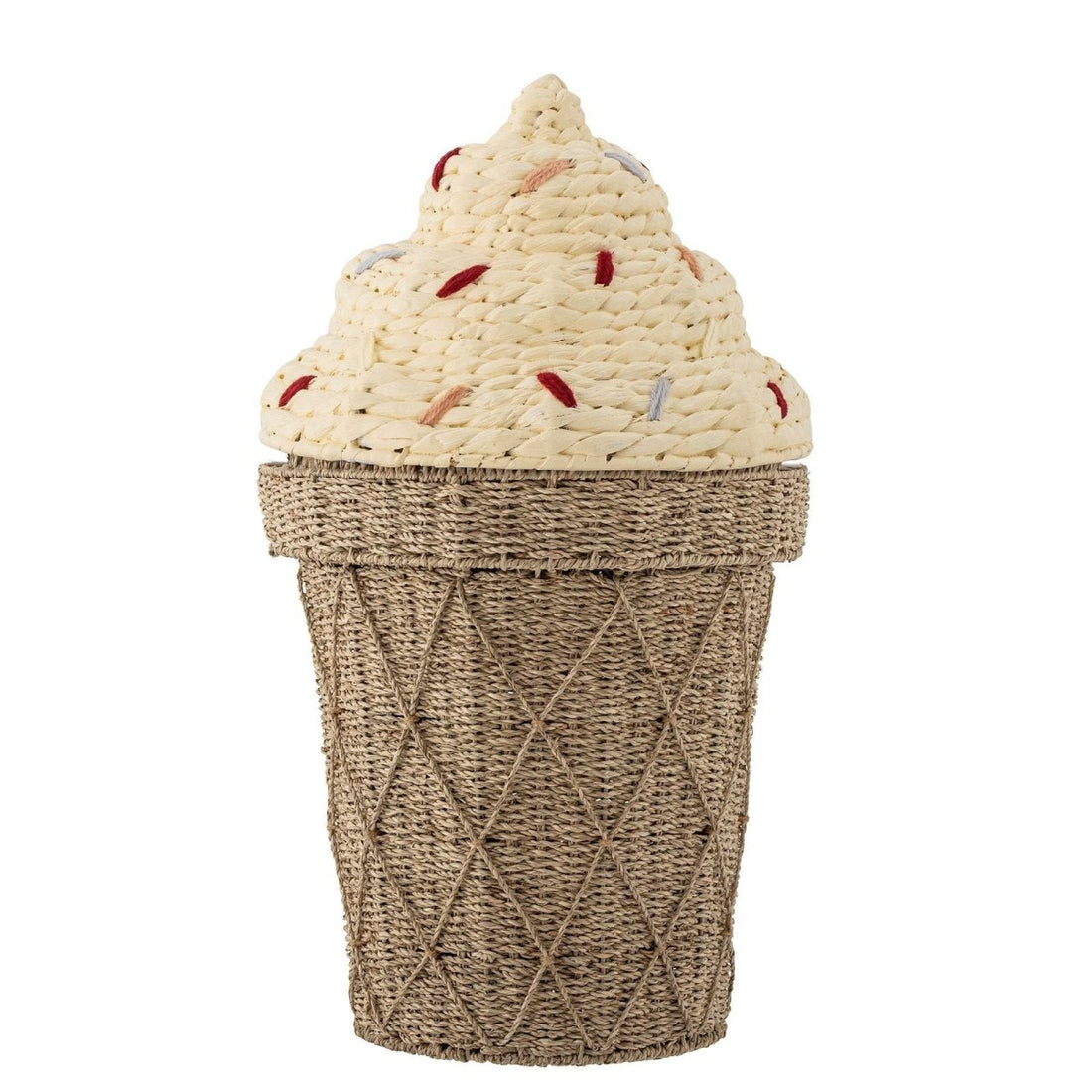 Basket w/Lid Ice Cream Cillie, Nature, Water Hyacinth - Le Petit Marché Home Furniture