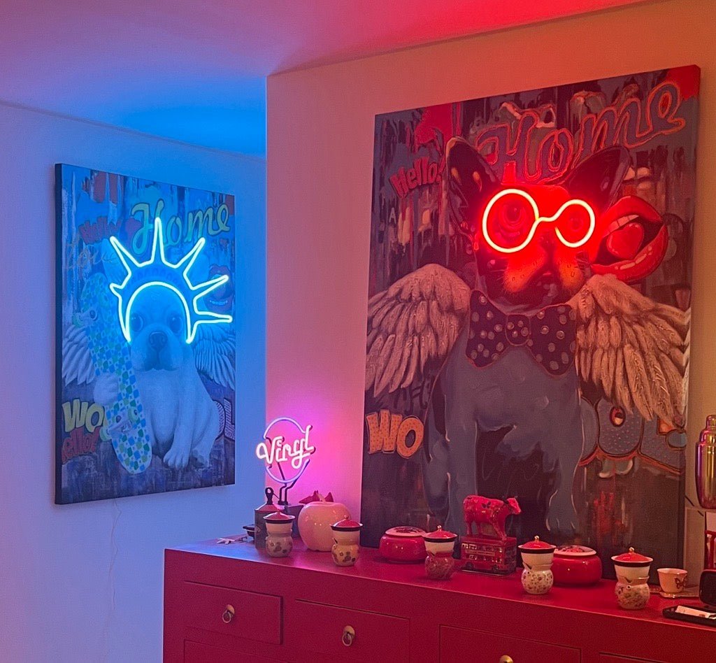 'Dog with Wings' Wall Artwork with LED Neon - Le Petit Marché Home Furniture