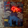 'Dog with Wings' Wall Artwork with LED Neon - Le Petit Marché Home Furniture