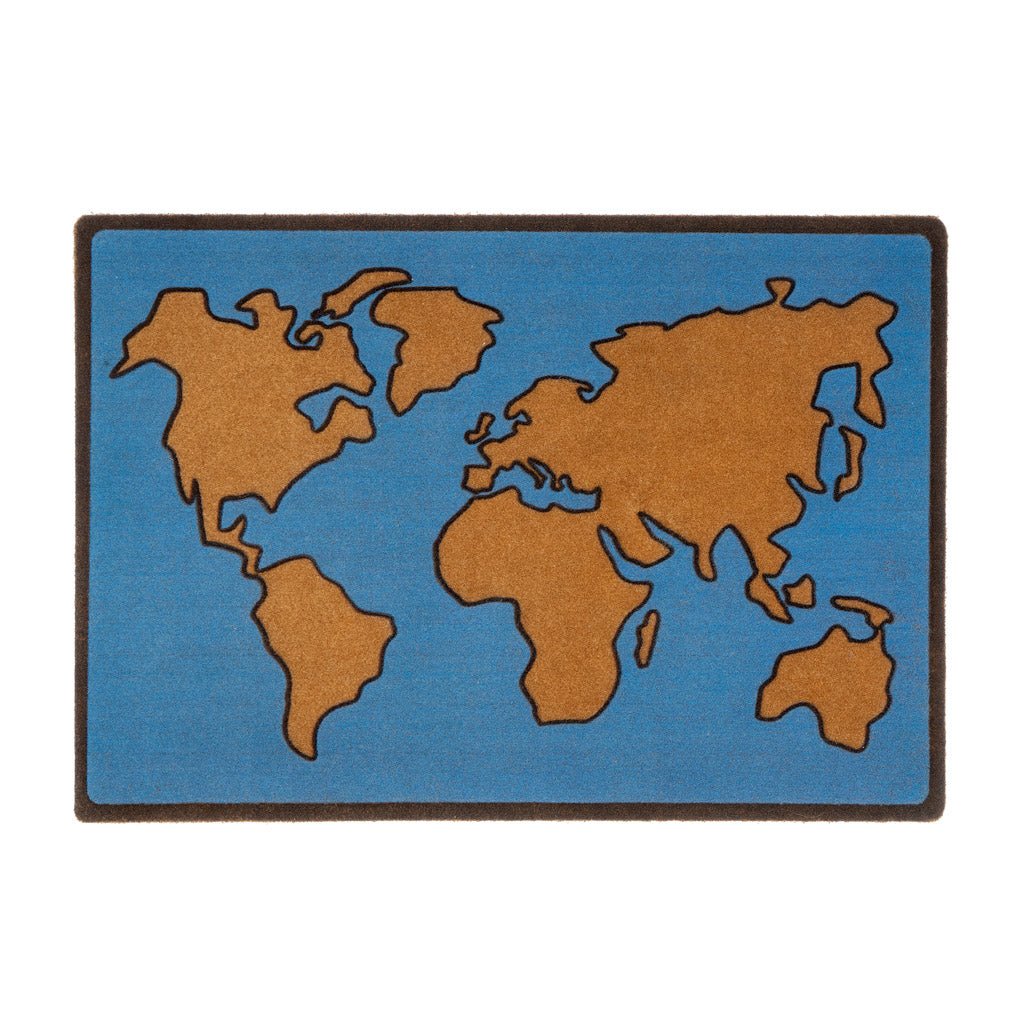 Doormat, World Map, Blue - Le Petit Marché Home Furniture