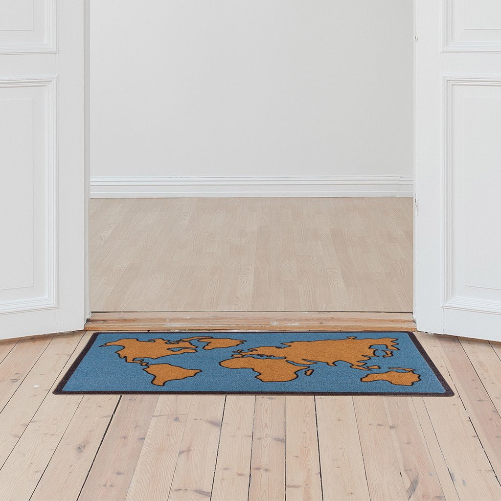 Doormat, World Map, Blue - Le Petit Marché Home Furniture