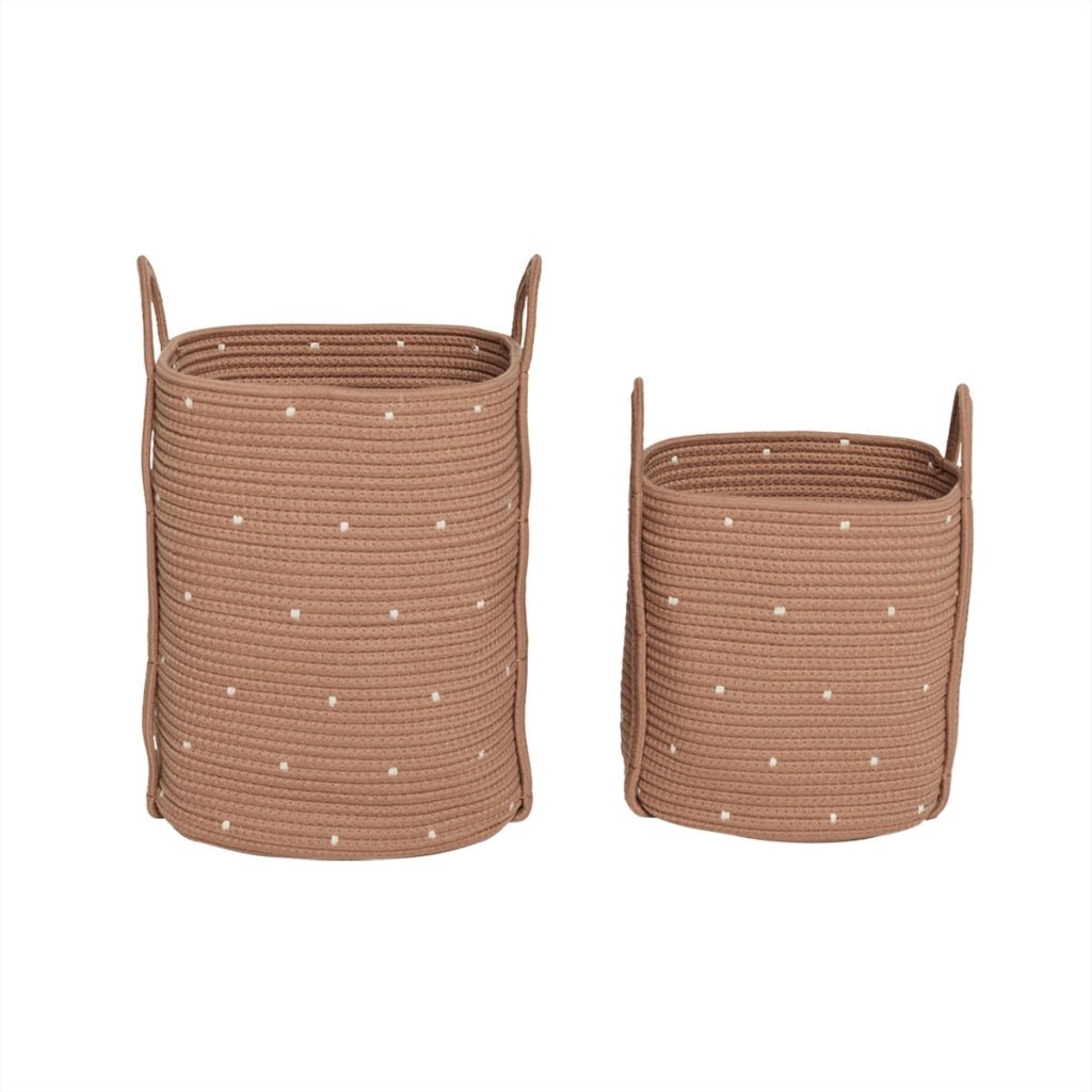 Dot Cotton Rope Basket (Set of 2), Caramel - Le Petit Marché Home Furniture