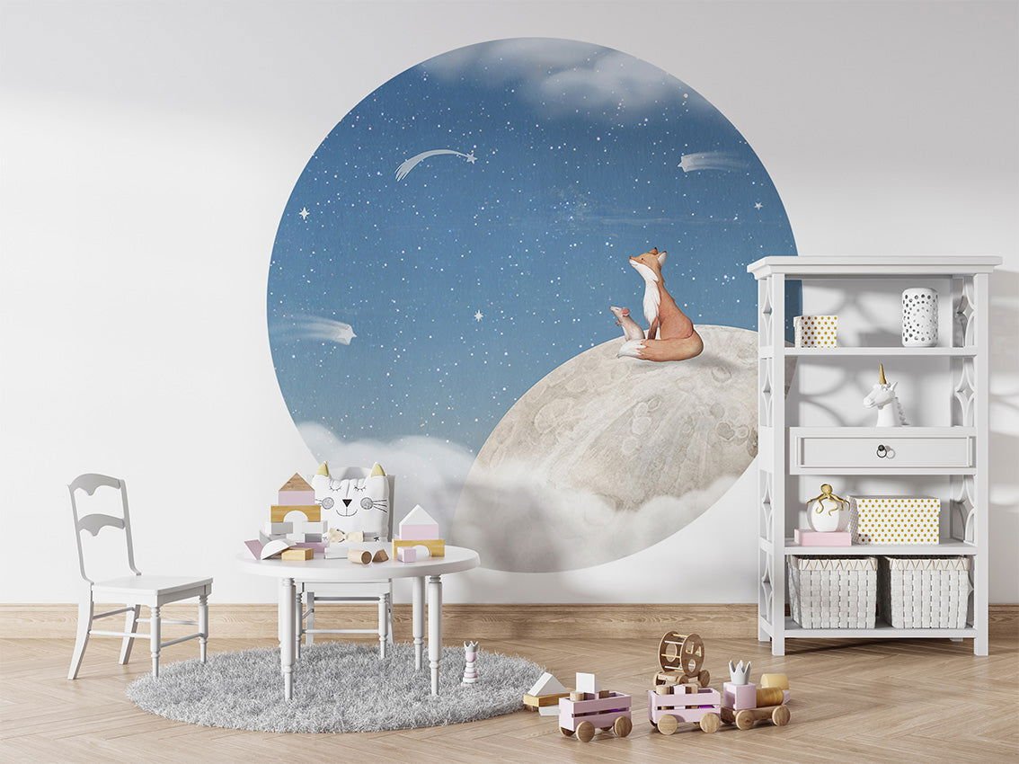 Fox on the Moon - Blue - Circle - Le Petit Marché Home Furniture