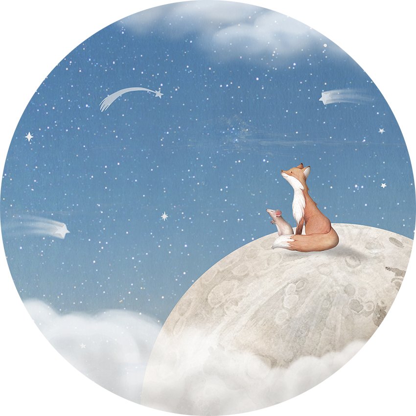 Fox on the Moon - Blue - Circle - Le Petit Marché Home Furniture