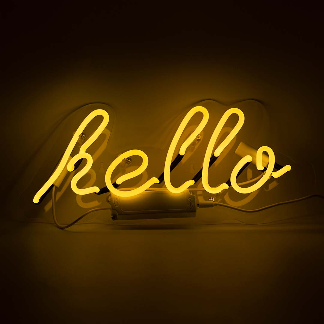 'Hello' Glass Neon Wall Sign - Yellow - Le Petit Marché Home Furniture