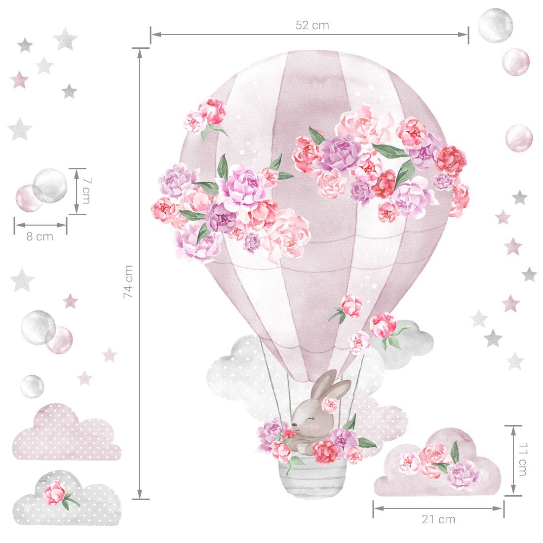 Hot Air Balloon Pink, Wall Stickers - Le Petit Marché Home Furniture