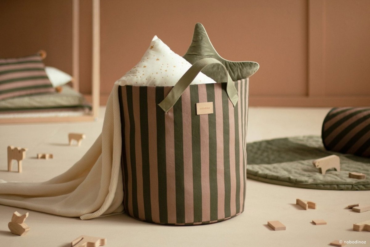 Majestic Toybag - Green Taupe Stripes - Le Petit Marché Home Furniture