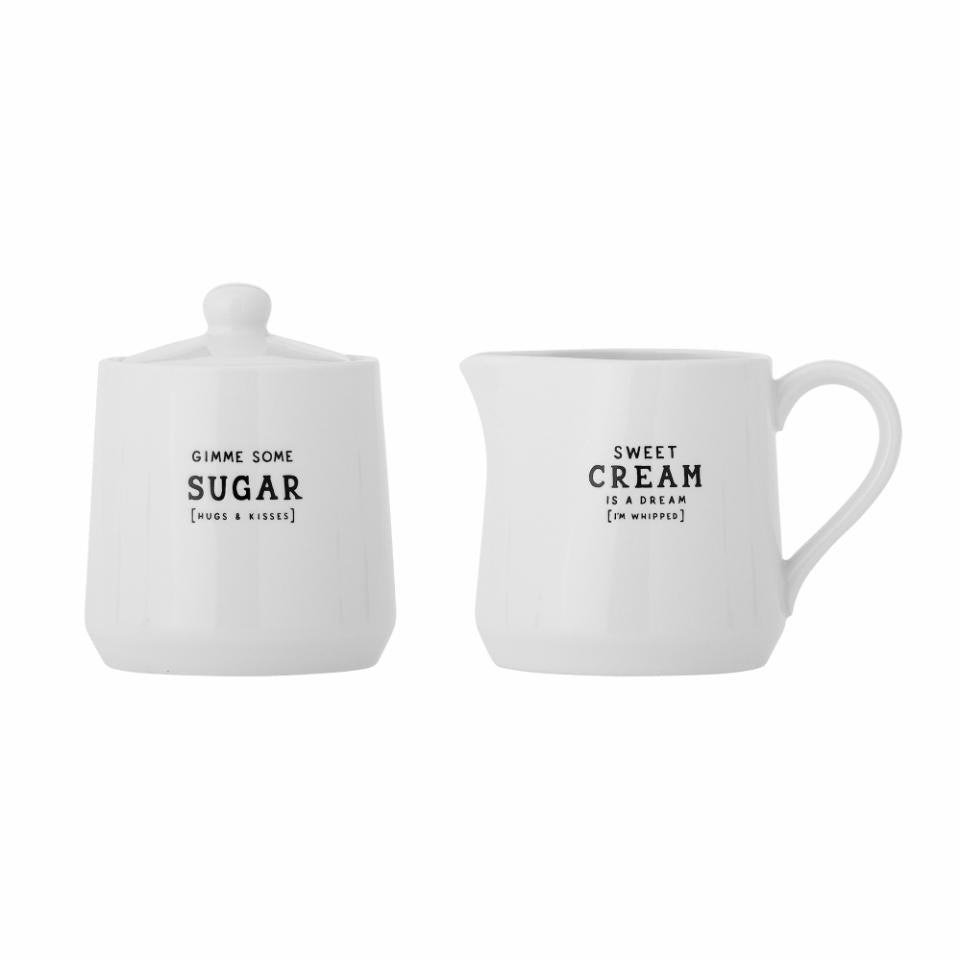 Milk Jug & Sugar Bowl Wendy, White, Stoneware - Le Petit Marché Home Furniture