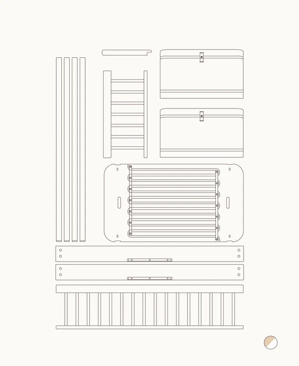 Mini+ low loft bed to low bunk bed, white/oak - Le Petit Marché Home Furniture