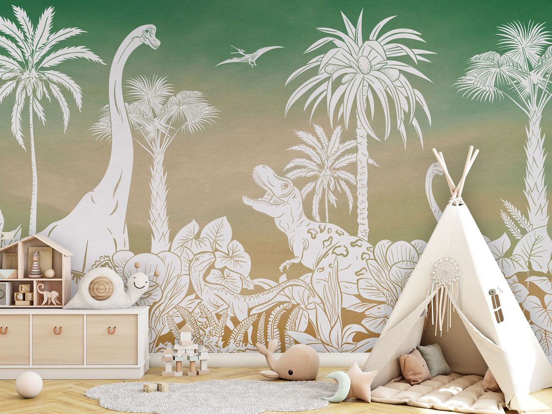 Monochrome Dino - Green Sky - Le Petit Marché Home Furniture