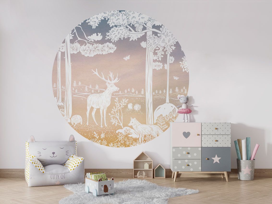 Monochrome Forest - Pink Sky - Circle - Le Petit Marché Home Furniture