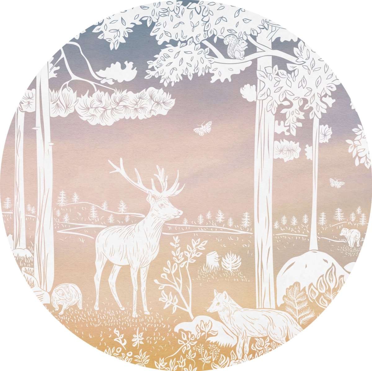 Monochrome Forest - Pink Sky - Circle - Le Petit Marché Home Furniture