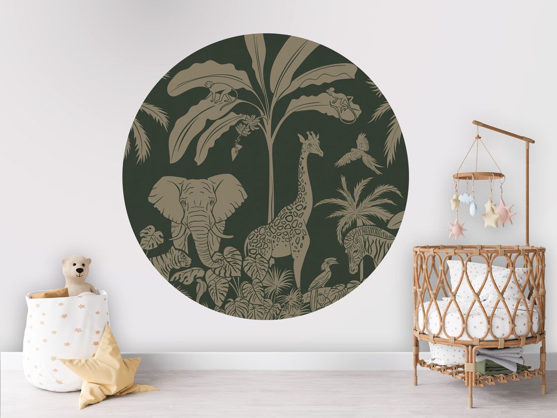 Monochrome Jungle - Green Vintage - Circle - Le Petit Marché Home Furniture