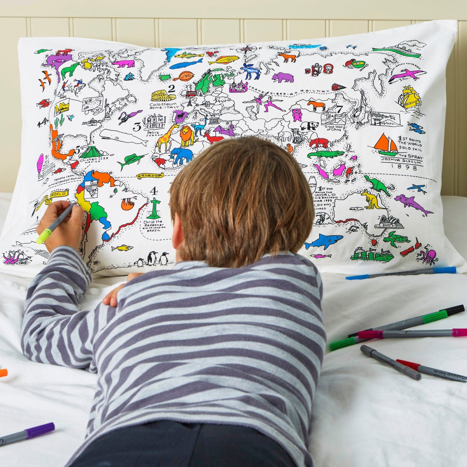 Pillowcase, World Map - Le Petit Marché Home Furniture