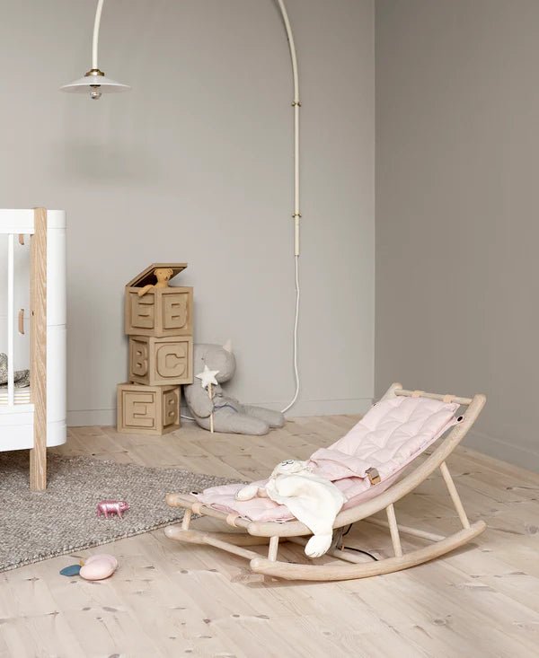 Wood baby & toddler rocker, oak/rose - Le Petit Marché Home Furniture