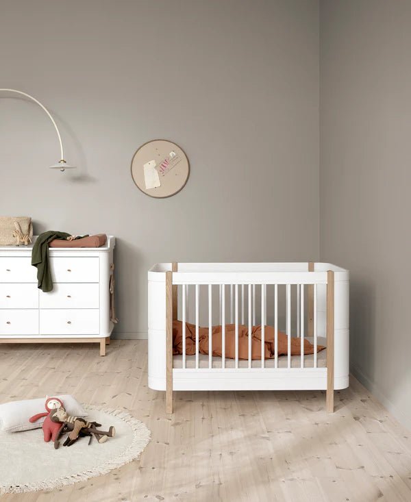 Wood Mini+ cot bed, white/oak - Le Petit Marché Home Furniture