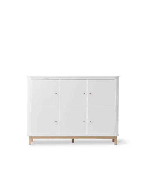 Wood multi cupboard 3 doors, white/oak - Le Petit Marché Home Furniture