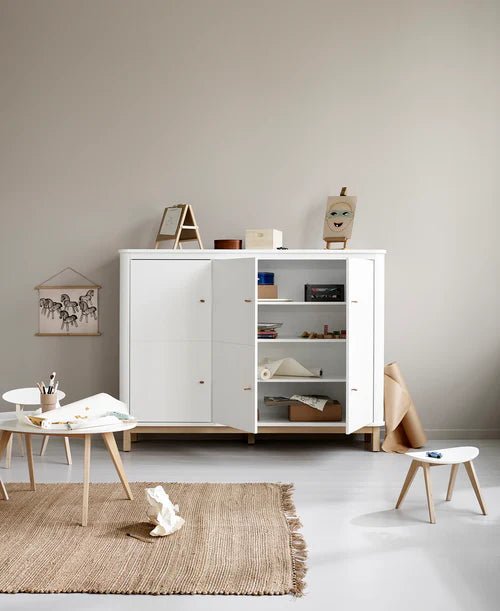 Wood multi cupboard 3 doors, white/oak - Le Petit Marché Home Furniture