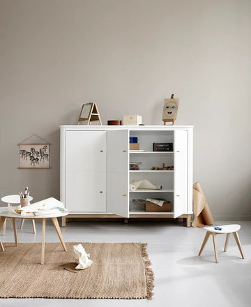 Wood multi cupboard 3 doors, white/oak - Le Petit Marché Home Furniture