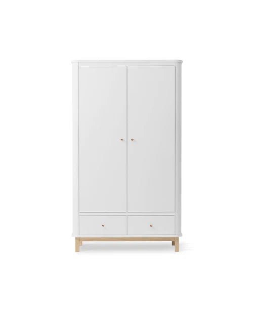 Wood wardrobe 2 doors, white/oak - Le Petit Marché Home Furniture