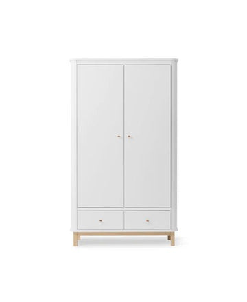 Wood wardrobe 2 doors, white/oak - Le Petit Marché Home Furniture