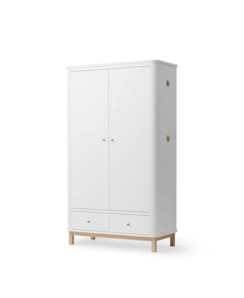 Wood wardrobe 2 doors, white/oak - Le Petit Marché Home Furniture