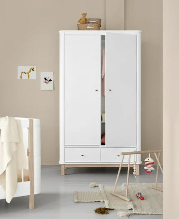 Wood wardrobe 2 doors, white/oak - Le Petit Marché Home Furniture