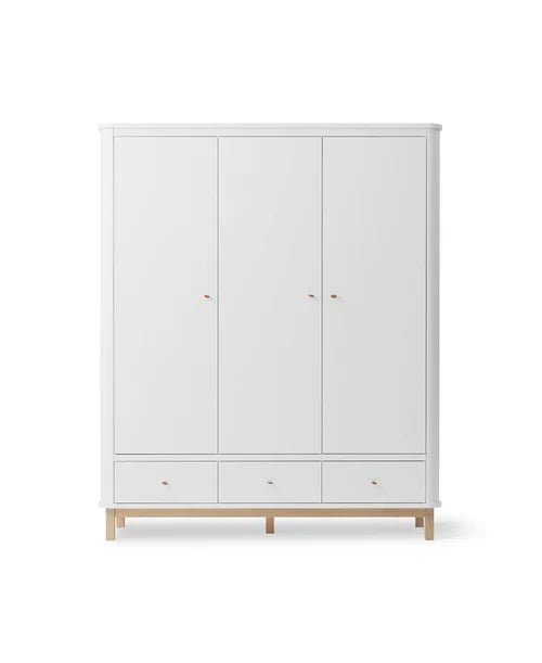 Wood wardrobe 3 doors, white/oak - Le Petit Marché Home Furniture