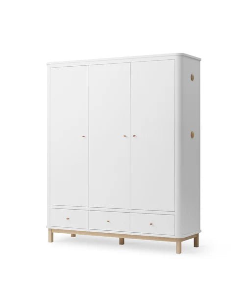 Wood wardrobe 3 doors, white/oak - Le Petit Marché Home Furniture