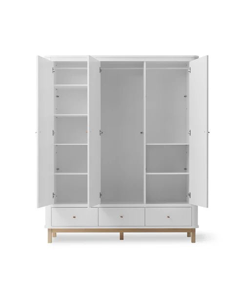 Wood wardrobe 3 doors, white/oak - Le Petit Marché Home Furniture