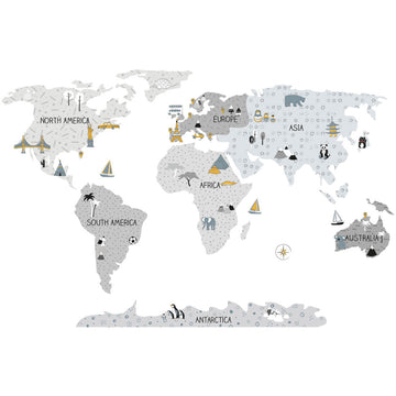 World Map, Grey, Wall Stickers - Le Petit Marché Home Furniture