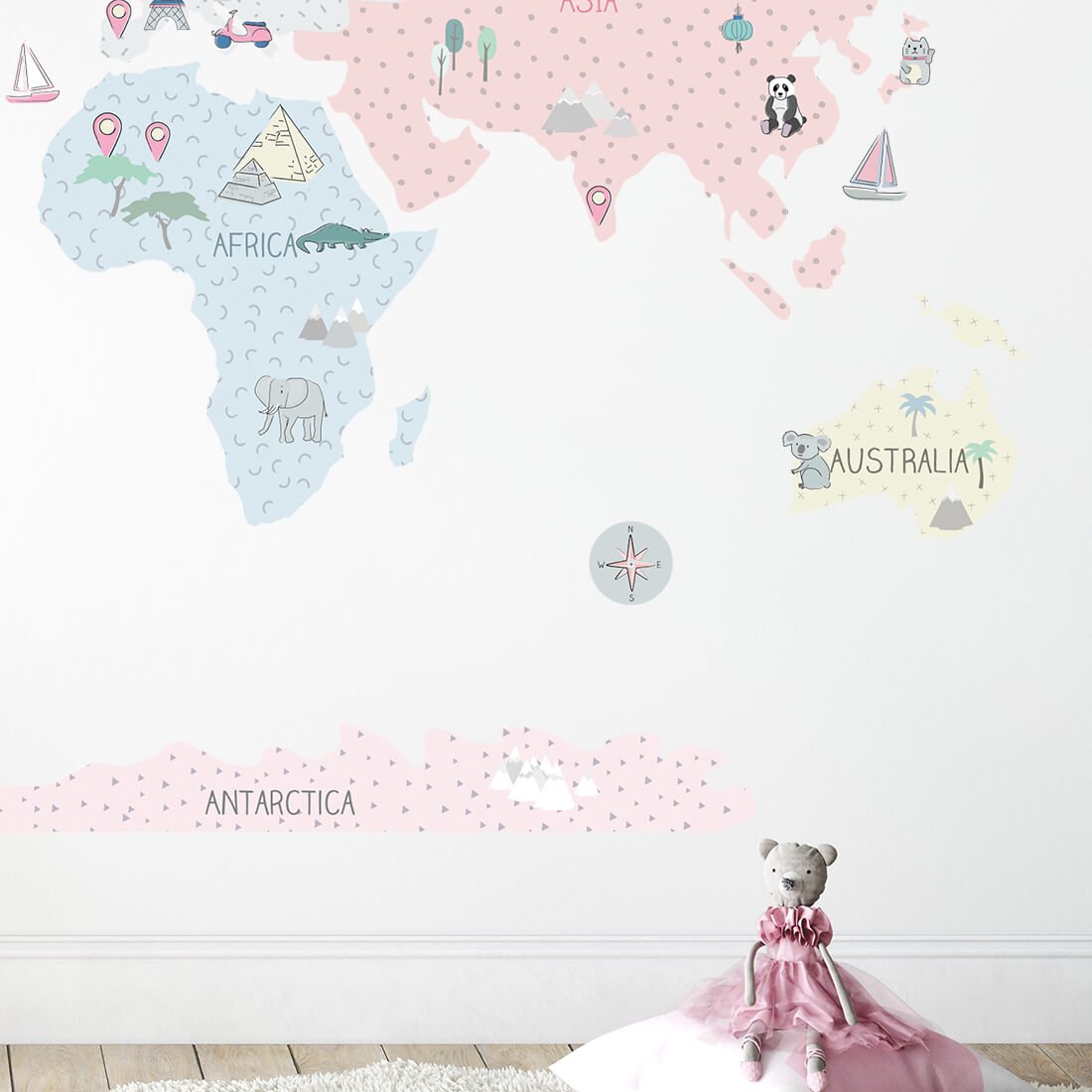 World Map, Pink, Wall Stickers - Le Petit Marché Home Furniture