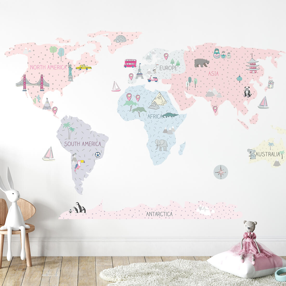 World Map, Pink, Wall Stickers - Le Petit Marché Home Furniture