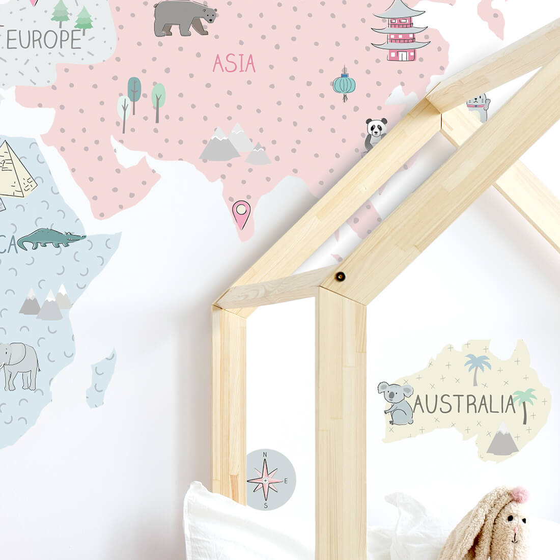 World Map, Pink, Wall Stickers - Le Petit Marché Home Furniture