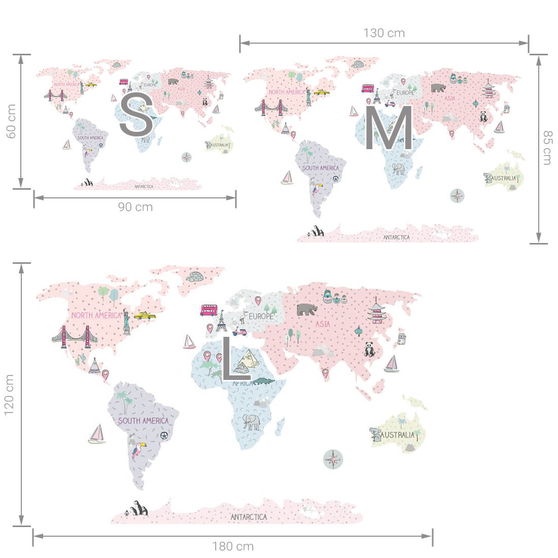 World Map, Pink, Wall Stickers - Le Petit Marché Home Furniture